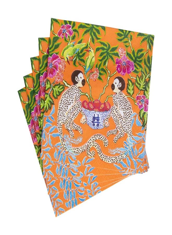 Caspari Monkeys Paper Luncheon Napkins in Orange - 20 Per Package - Image 2